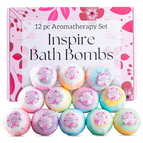 Inspire All Natural Bath Bombs - Relaxing Aromatherapy, Organic Ingredients, 12 Scents - 4.5oz