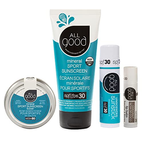 All Good Mineral Sunscreen Set - Broad Spectrum Protection, Reef Friendly Ingredients - 4 Items