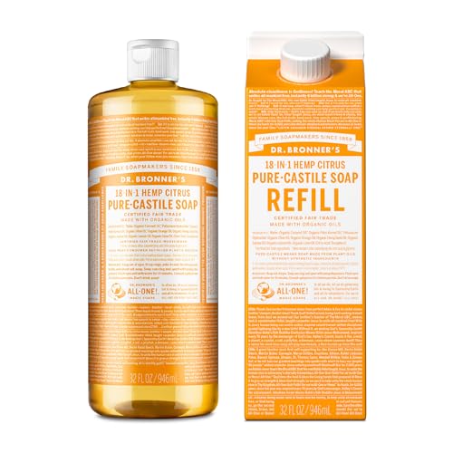 Dr. Bronner's Pure-Castile Liquid Soap - Organic, Vegan, 82% Less Plastic, Citrus - 32 oz