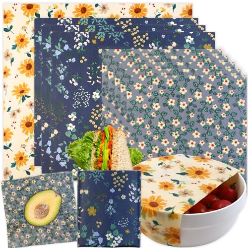 Reusable Beeswax Food Wraps - Natural Ingredients, Various Sizes, Keeps Food Fresh - 9 Pack