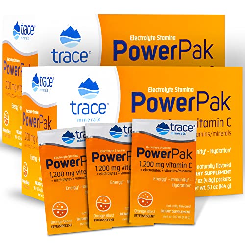 Trace Minerals Hydration Powder - Boost Immunity & Energy, 1200mg Vitamin C - 60 Packets