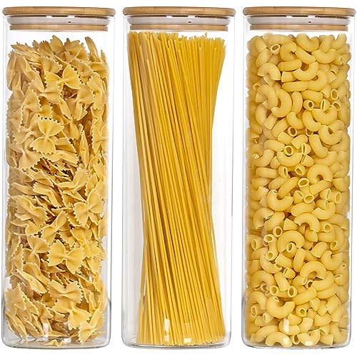 Laramaid Glass Food Storage Jars - Moisture-Sealing Bamboo Lids, Custom Labels - 71oz, 3-Pack