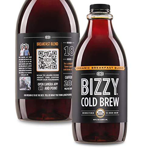 Bizzy Cold Brew Coffee - Organic, No Sugar, Ethically Sourced, Breakfast Blend - 48 Fl Oz