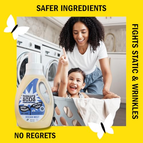 Molly's Suds Natural Fabric Softener - Reduces Static & Wrinkles, Essential Oil Infused - 34oz