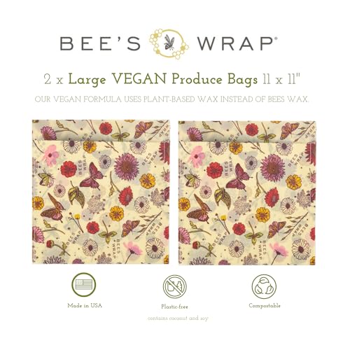 Bee's Wrap Back to School Bundle - Reusable Vegan Sandwich & Produce Bags, Organic Cotton