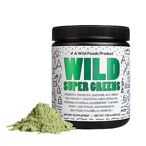 Wild Super Greens Powder - Daily Plant Nutrition, Probiotics & Digestive Support - 30 Servings