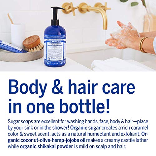 Dr. Bronner's Organic Sugar Soap - Nourishing & Hydrating, 4 Scents, 100% Recycled Packaging - 12oz