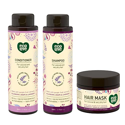 ecoLove Hair Care Bundle - Nourishing Lavender Shampoo, Conditioner & Mask for Dry Hair - 3pcs