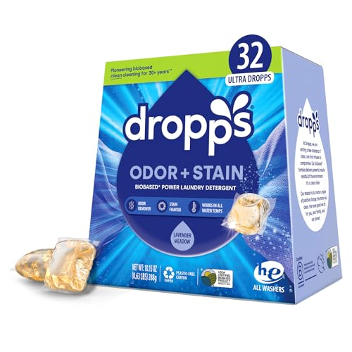 Dropps Laundry Detergent Pods - Powerful Stain Removal, Lavender Scent, Biobased Formula - 32 Count