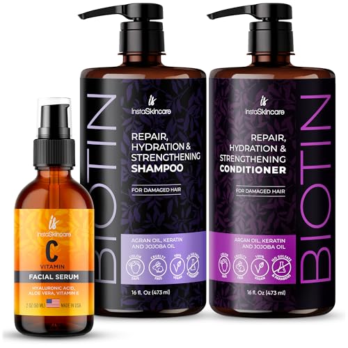 InstaSkincare Biotin Shampoo & Conditioner Set - Strengthens, Hydrates, Sulfate-Free - 2oz