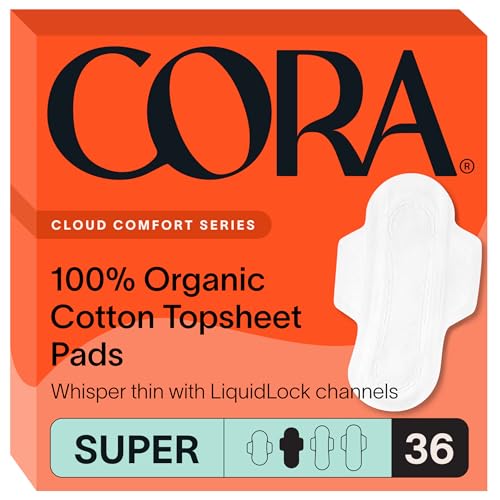 Cora Menstrual Pads - Ultra Thin Organic Cotton, Super Absorbent & Hypoallergenic - 36 Count