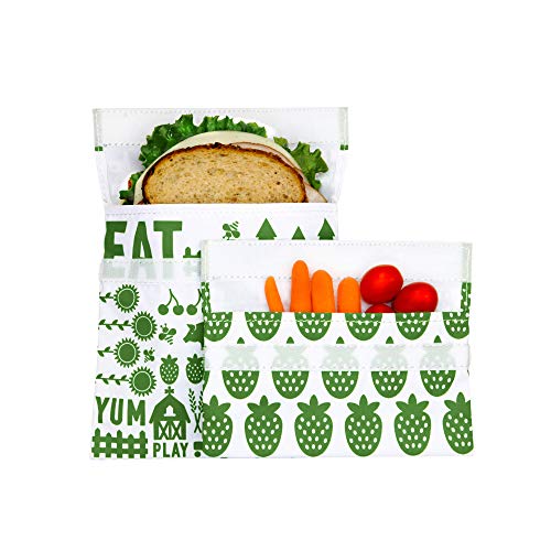 Lunchskins Reusable Food Storage Bags - Durable, BPA-Free, Dishwasher-Safe - 1 Sandwich, 1 Snack