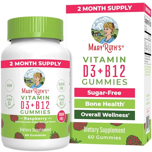 MaryRuth's Vitamin D3 & B12 Gummies - Bone Support, Energy Boost, Vegan, Raspberry - 2 Month Supply