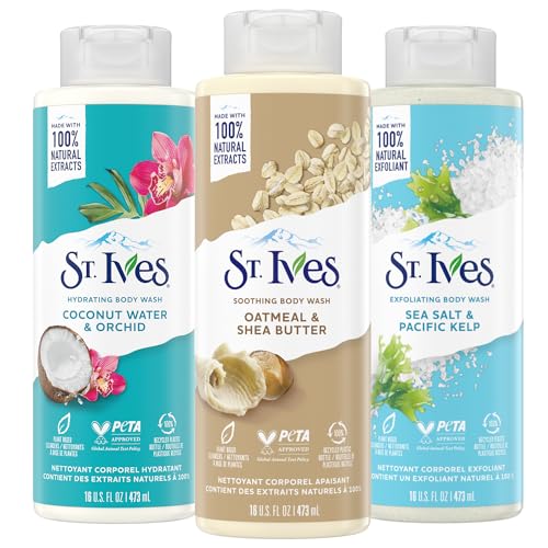 St. Ives Body Wash Variety Pack - Hydrating & Exfoliating, Natural Extracts, 16oz (3 Pack)