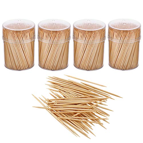 Gmark Bamboo Toothpicks - Double-Sided Dental Care, Biodegradable, 1600 Pieces in 4 Packs