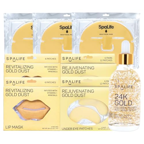 SpaLife 24K Skincare Set - Revitalizing Hydration, Collagen Boost, 8 Piece Bundle