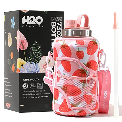 H2O Capsule Reusable Water Bottle - Hydration Tracker, BPA-Free with Storage Sleeve - 2.2L