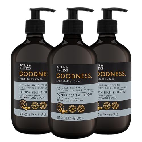 Baylis & Harding Liquid Hand Soap - 98% Organic, Vegan, Essential Oils - 16.9oz/500ml (3-Pack)