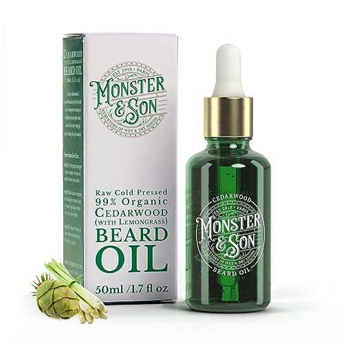 Monster&Son Cedarwood Lemongrass Beard Oil - Hydrates, Reduces Itch, Promotes Growth - 1.7oz