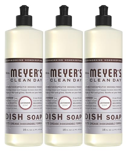 Mrs. Meyer's Dish Soap - Cuts Grease, Plant-Derived Ingredients, Lavender Scent - 16oz, Pack of 3