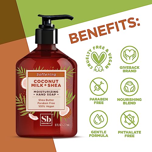 Soapbox Hand Soap - Moisturizing Coconut Milk & Shea, Vegan & Cruelty-Free - 6 Pack, 8oz Each