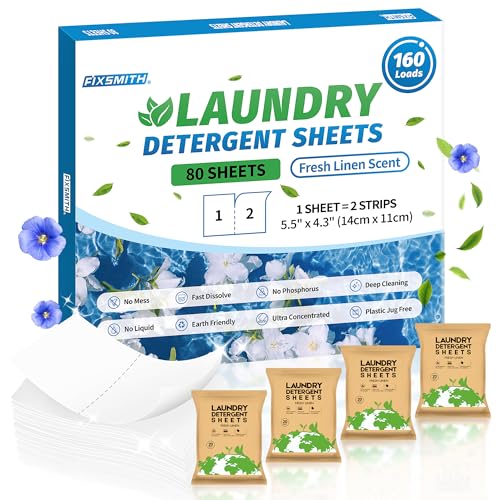 FIXSMITH Laundry Detergent Sheets - Deep Cleaning, Hypoallergenic, Plastic-Free - 80 Sheets