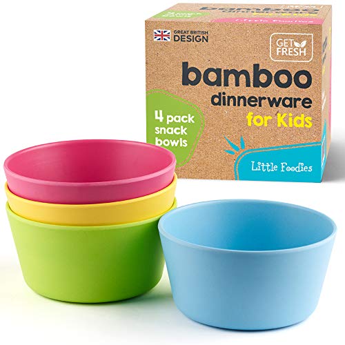 GET FRESH Bamboo Kids Snack Bowls - BPA Free, Easy to Clean, Stackable Set of 4 in Bright Colors