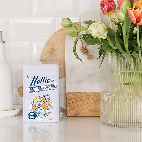 Nellie's Dishwasher Powder - Tough on Grease, Plant-Based Ingredients, 100 Scoop Tin