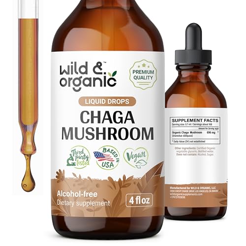 Wild & Organic Chaga Mushroom Tincture - Immune Support, Alcohol-Free, Vegan - 4oz