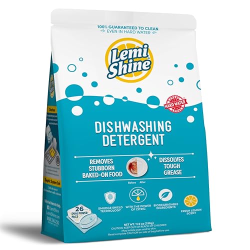 Lemi Shine Dishwasher Pods - Powerful Grease & Stain Removal, Natural Citric Acid - 26 Count