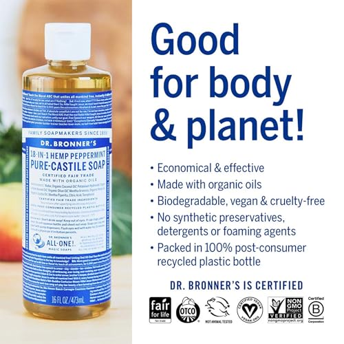 Dr. Bronner's Body Soap - Made with Organic Oils, 18-in-1 Uses, Vegan, 16oz