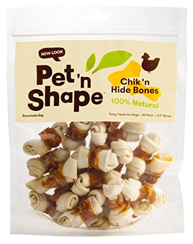 Pet 'n Shape Dog Treats - All-Natural Chicken Wrapped Rawhide, 20 Small Bones - 2.5 Inch