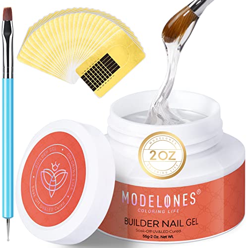 Modelones Builder Nail Gel Kit - Durable, Toxin-Free Formula with 100 Nail Forms, 2oz