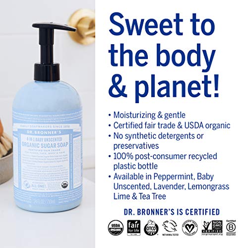 Dr. Bronner’s Organic Body Soap - Nourishing Formula, Fair Trade Ingredients - 64oz Baby Unscented