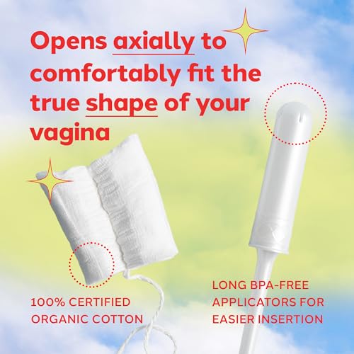 August Organic Tampons - Hypoallergenic, Long Applicators, Climate Neutral Certified - 32 Count