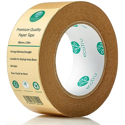 ecotru Kraft Paper Packing Tape - Strong Adhesion, Biodegradable 2" x 55 Yards for Shipping