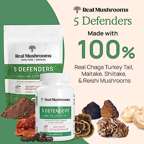 Real Mushrooms Mushroom Supplement Bundle - Immune Support, Ergothioneine, Vegan - 60ct & 200ct