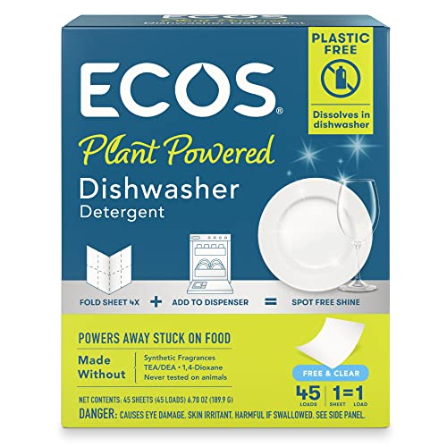 ECOS Dishwasher Detergent Sheets - Plant-Powered, Plastic-Free, Mess-Free - 45 Count