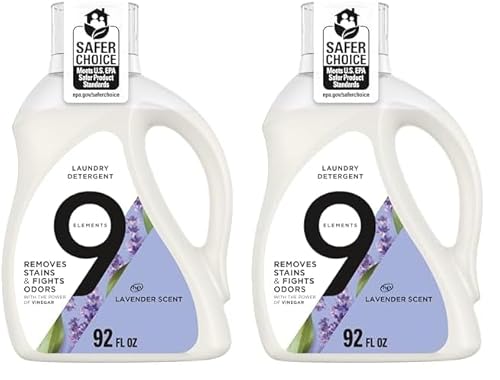 9 Elements Laundry Detergent - Vinegar-Powered Deep Clean, Lavender Scent - 92 Fl Oz, Pack of 2