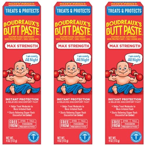 Boudreaux's Butt Paste Diaper Balm - Maximum Strength Rash Relief, 3 Pack - 4oz Each