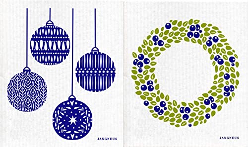 Swedish Dish Cloths - Super Absorbent, Biodegradable Fabric, Reusable - 2-Pack Holiday Designs