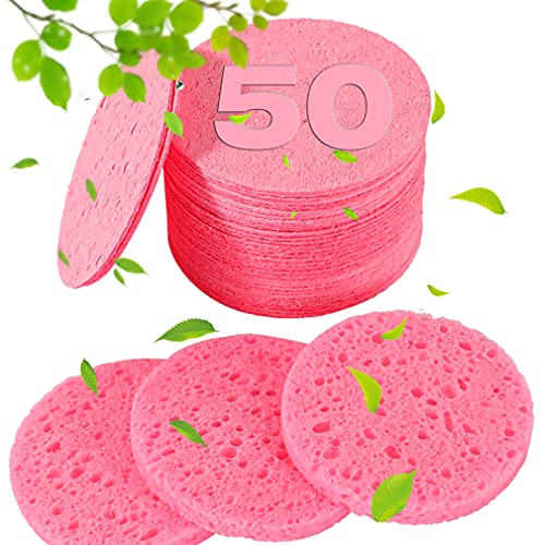 50-Count Facial Sponge Set - 100% Natural Cellulose, Ideal for Cleansing & Exfoliating - Pink