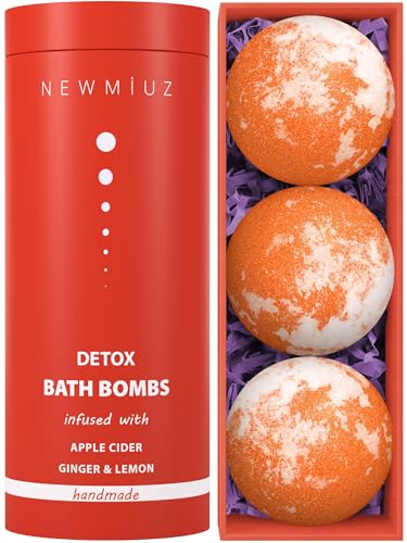 New Miuz Bath Bombs - Detoxifying & Hydrating with Apple Cider, Ginger, Lemon Oils - 3 Large