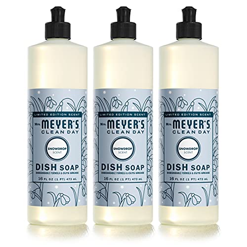 Mrs. Meyer's Clean Day Dish Soap - Plant-Derived Grease Cutter, Bluebell Scent - 16 fl oz, Pack of 3