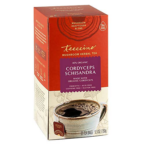 Teeccino Cordyceps Schisandra Mushroom Tea - Caffeine-Free, Prebiotic, 25 Tea Bags