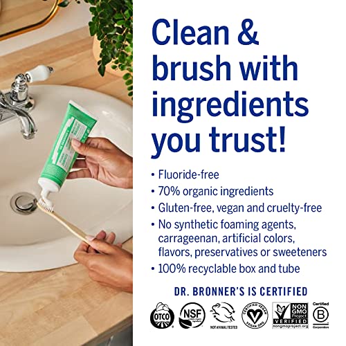 Dr. Bronner’s All-One Toothpaste - Organic Ingredients, Fluoride-Free, Spearmint - 5oz, 3-Pack