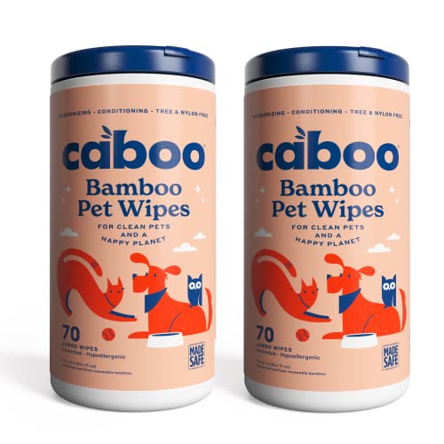 Caboo Pet Wipes - Deodorizing & Hypoallergenic, Aloe Vera & Vitamin E - 140 Jumbo Wipes