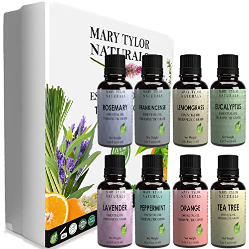 Mary Tylor Naturals Essential Oils Set - Therapeutic Grade, 8 Pure Oils for Aromatherapy - 10ml Each