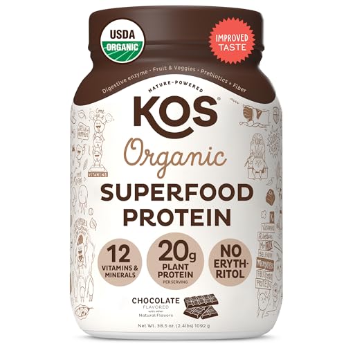 KOS Vegan Protein Powder - Chocolate Plant-Based Superfood, 20g Protein, 28 Servings