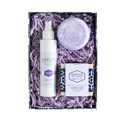 Naples Soap Company Lavender Shower Must-Haves Gift Box - Relaxing Selfcare Essentials - 3pc